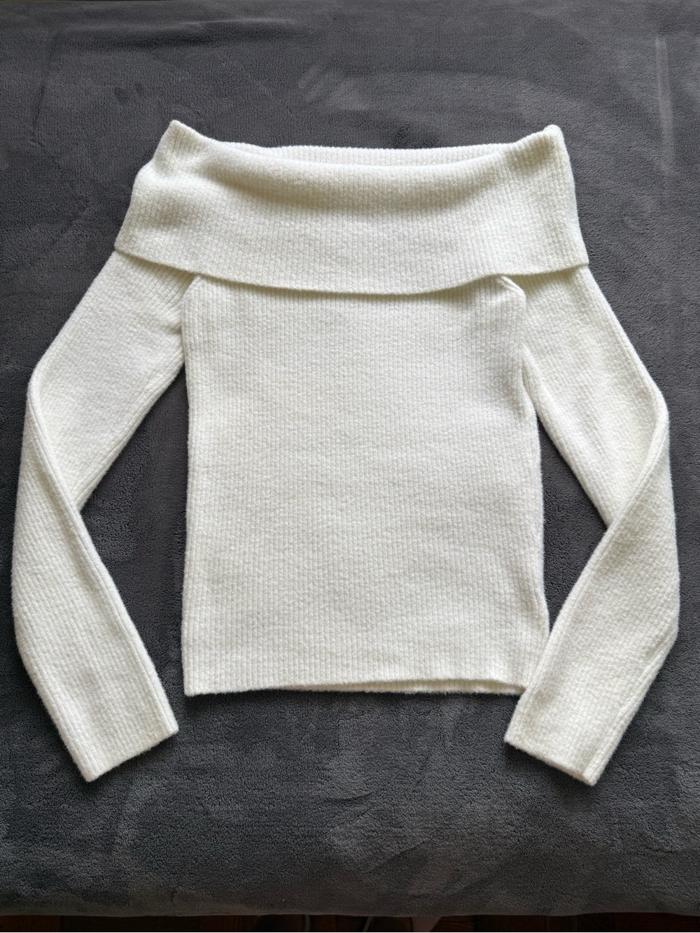 Marled Off-the-Shoulder Cream Knit Sweater